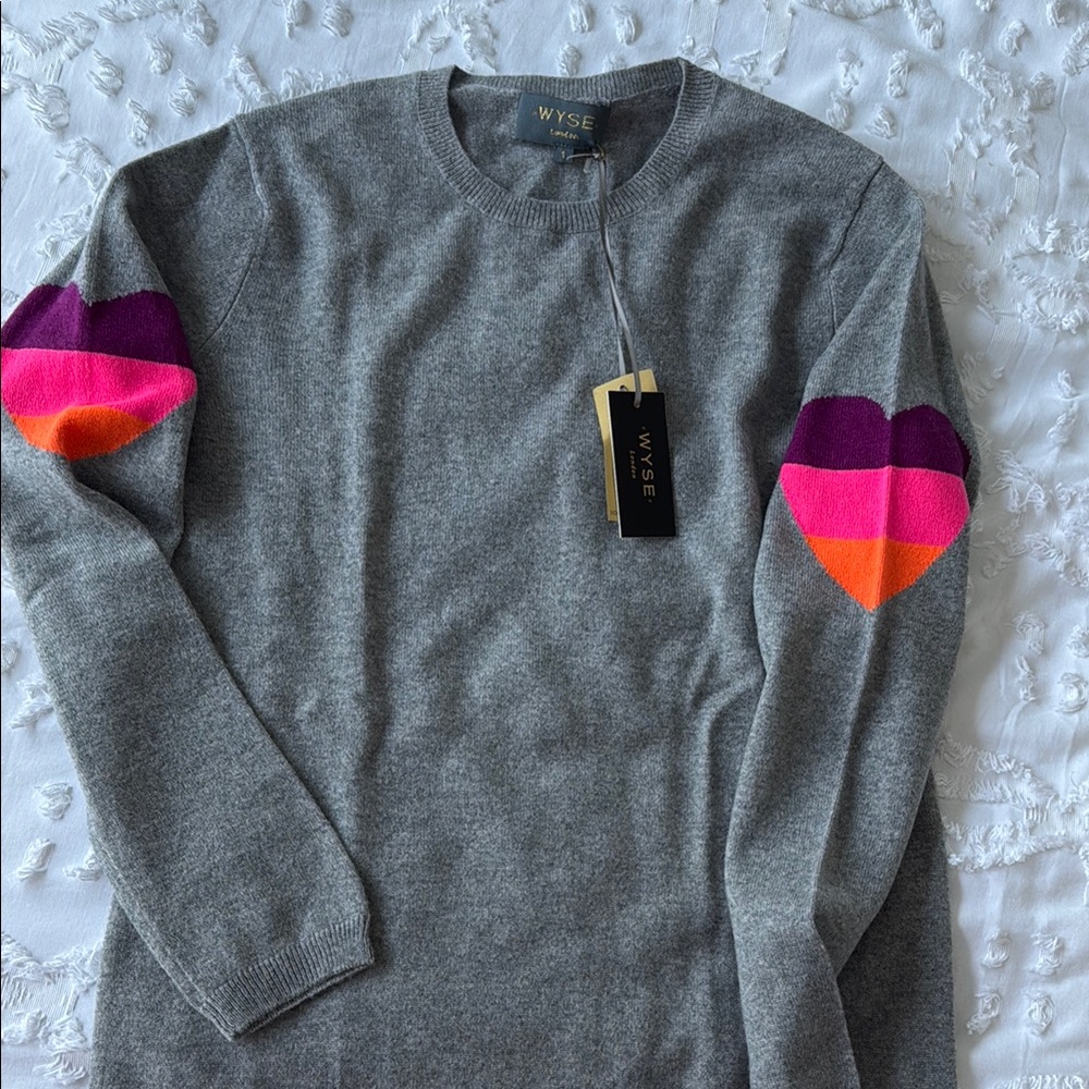 Wyse Grey Sweater with Heart Elbow Patches
